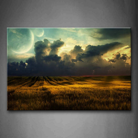Yellow Field Cloudy Sky Moon Wall Art Painting Pictures Print On Canvas Landscape The Picture For Home Modern Decoration 