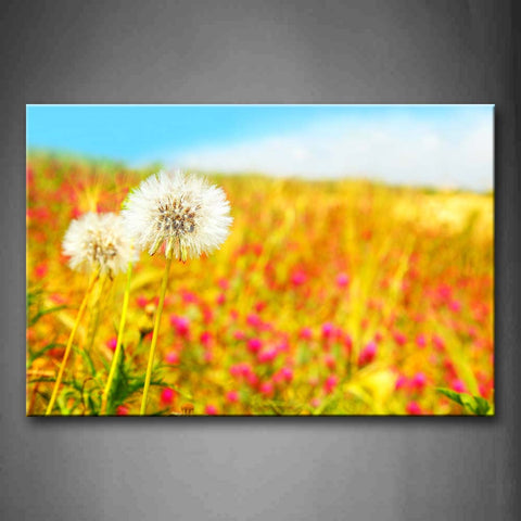 Yellow Orange Dandelion Grow Over A Sheet Of Red Flower Wall Art Painting The Picture Print On Canvas Flower Pictures For Home Decor Decoration Gift 