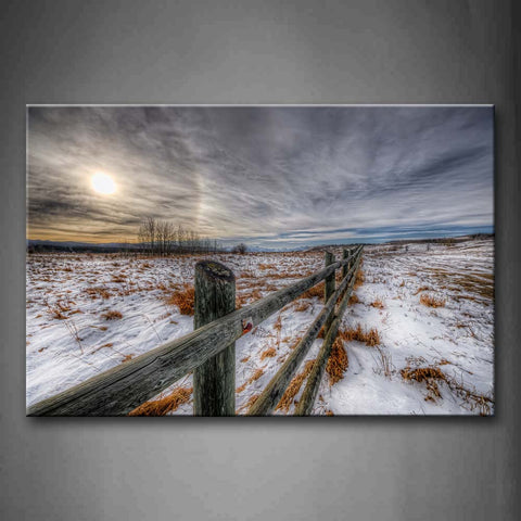 Wood Fence On Snowfield In Winter Wall Art Painting The Picture Print On Canvas Landscape Pictures For Home Decor Decoration Gift 