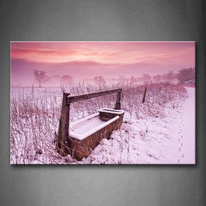 Wood Groove On Snowfield In Dry Grass At Sunset Wall Art Painting Pictures Print On Canvas Landscape The Picture For Home Modern Decoration 