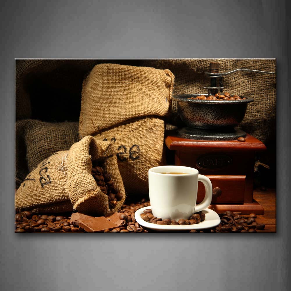 Coffee In White Cup And Bag Wall Art Painting The Picture Print On