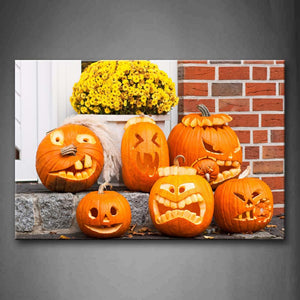 Yellow Orange All Kinds Of Pumpkin Into Expression Wall Art Painting Pictures Print On Canvas Art The Picture For Home Modern Decoration 