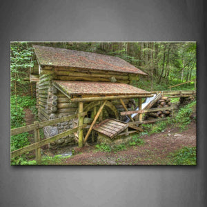 Wooden Grist Mill With Small Fence In Forest Wall Art Painting The Picture Print On Canvas City Pictures For Home Decor Decoration Gift 