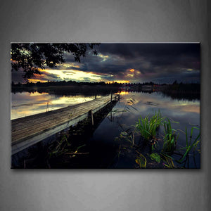 Wooden Pier Clear Lake Dark Sky At Dusk Wall Art Painting Pictures Print On Canvas City The Picture For Home Modern Decoration 