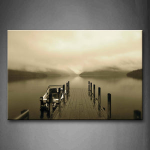 Wooden Pier With Boat On Water Lean Against It Wall Art Painting The Picture Print On Canvas City Pictures For Home Decor Decoration Gift 