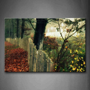 Wooden Fence Red Leaves On The Ground Wall Art Painting The Picture Print On Canvas City Pictures For Home Decor Decoration Gift 