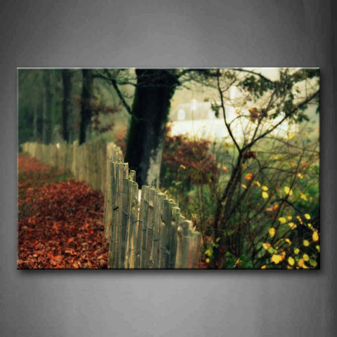 Wooden Fence Red Leaves On The Ground Wall Art Painting The Picture Print On Canvas City Pictures For Home Decor Decoration Gift 