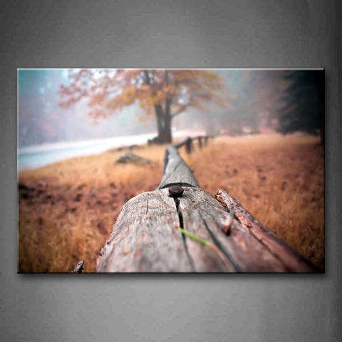 Wooden Fence In The Field With Dry Grasses And Yellow Tree Wall Art Painting The Picture Print On Canvas City Pictures For Home Decor Decoration Gift 
