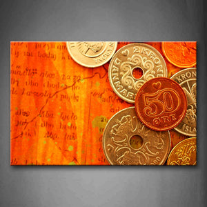 Yellow Orange Kinds Of Coins Wall Art Painting Pictures Print On Canvas Art The Picture For Home Modern Decoration 