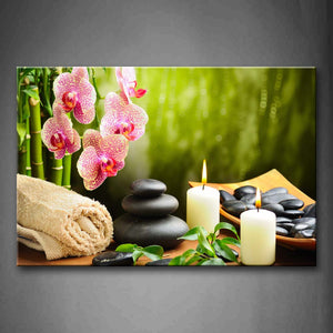 Two White Candles And Many Black Stones On The Table Wall Art Painting Pictures Print On Canvas Religion The Picture For Home Modern Decoration 