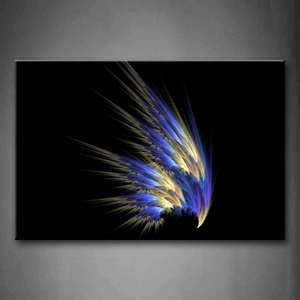 Fractal Abstract Black Background Like Blue And Yellow Feather Wall Art Painting Pictures Print On Canvas Abstract The Picture For Home Modern Decoration 