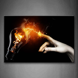 Light Bulb Hand Light Fire Yellow Black Background Wall Art Painting Pictures Print On Canvas Abstract The Picture For Home Modern Decoration 