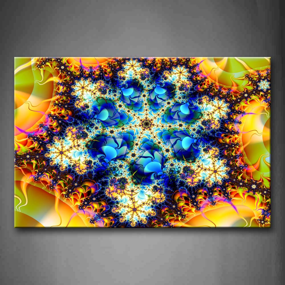 Fractal Abstract Blue Yellow  Wall Art Painting The Picture Print On Canvas Abstract Pictures For Home Decor Decoration Gift 