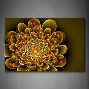 Yellow Orange Fractal Like Blue Flower Wall Art Painting Pictures Print On Canvas Abstract The Picture For Home Modern Decoration 