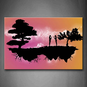 Artistic Black Trees Peoples Land On Pink Heaven Wall Art Painting Pictures Print On Canvas Abstract The Picture For Home Modern Decoration 