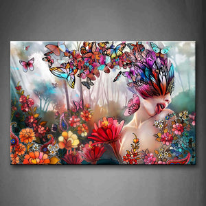 Artistic Colorful Flowers And Butterflys A Nude Woman Forest Wall Art Painting The Picture Print On Canvas Abstract Pictures For Home Decor Decoration Gift 