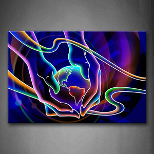 Digital Art Blue Pink Green Hands Hold A Earth Wall Art Painting The Picture Print On Canvas Abstract Pictures For Home Decor Decoration Gift 