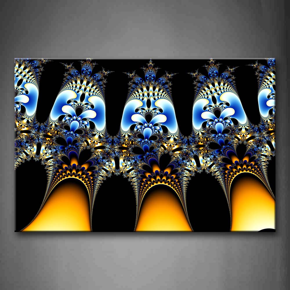 Fractal Blue Yellow Like Flower Black Wall Art Painting The Picture Print On Canvas Abstract Pictures For Home Decor Decoration Gift 