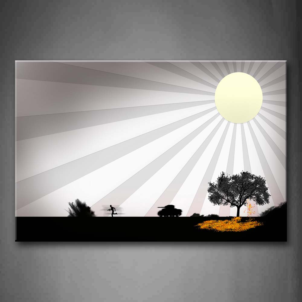 Vector Moon  People Running Tree Tank Gray And Black Wall Art Painting Pictures Print On Canvas Abstract The Picture For Home Modern Decoration 