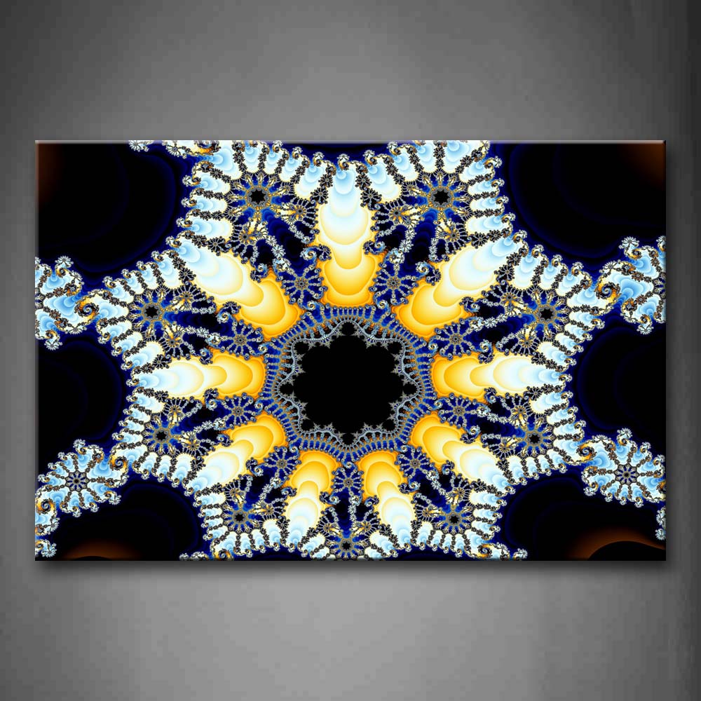 Fractalfractal Yellow Blue Light Blue Black Like Flower Wall Art Painting The Picture Print On Canvas Abstract Pictures For Home Decor Decoration Gift 