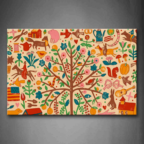 Yellow Orange Drawing Colorful Tree And Animal Wall Art Painting Pictures Print On Canvas Abstract The Picture For Home Modern Decoration 