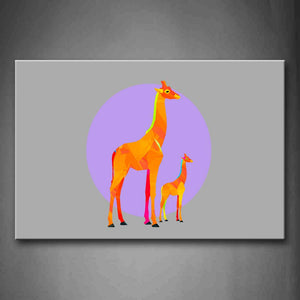 Yellow Orange Gray Background Purple Circle Two Orange Giraffe Wall Art Painting The Picture Print On Canvas Abstract Pictures For Home Decor Decoration Gift 