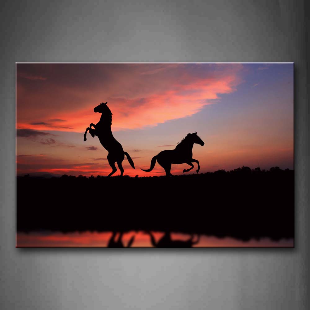 Horse Jumping Running At Sunset Wall Art Painting Pictures Print On Canvas Animal The Picture For Home Modern Decoration 