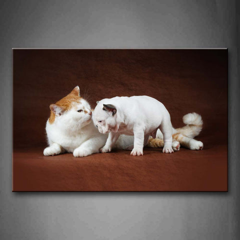 Cute Cat And White Dog  Wall Art Painting Pictures Print On Canvas Animal The Picture For Home Modern Decoration 