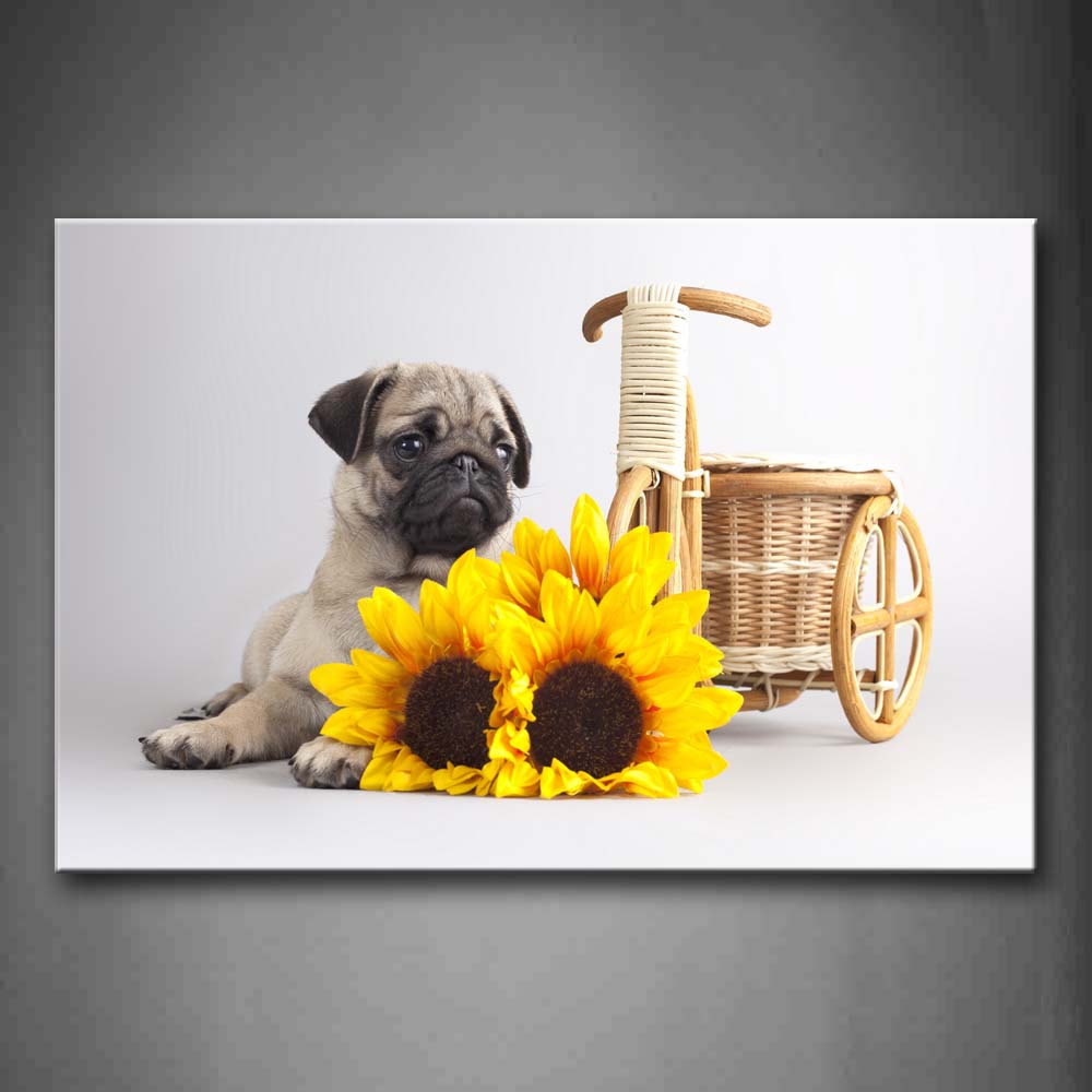 Pug Lie Near Yellow Flower  Wall Art Painting The Picture Print On Canvas Animal Pictures For Home Decor Decoration Gift 