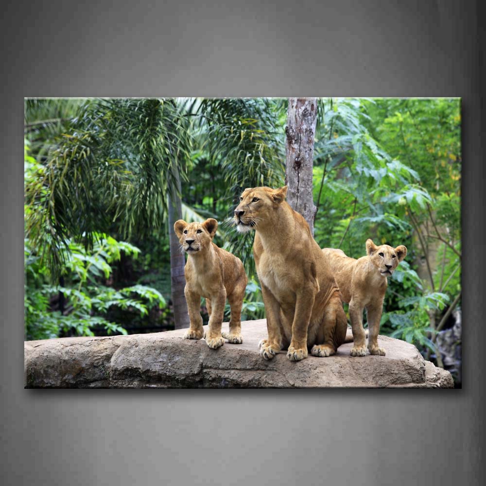 Three Lions Stand On Big Stone Forest Wall Art Painting The Picture Print On Canvas Animal Pictures For Home Decor Decoration Gift 