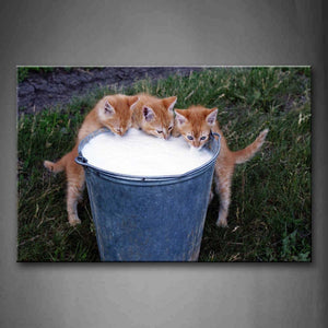 Tree Cats Are Drinking A Barrelof Milk Wall Art Painting The Picture Print On Canvas Animal Pictures For Home Decor Decoration Gift 