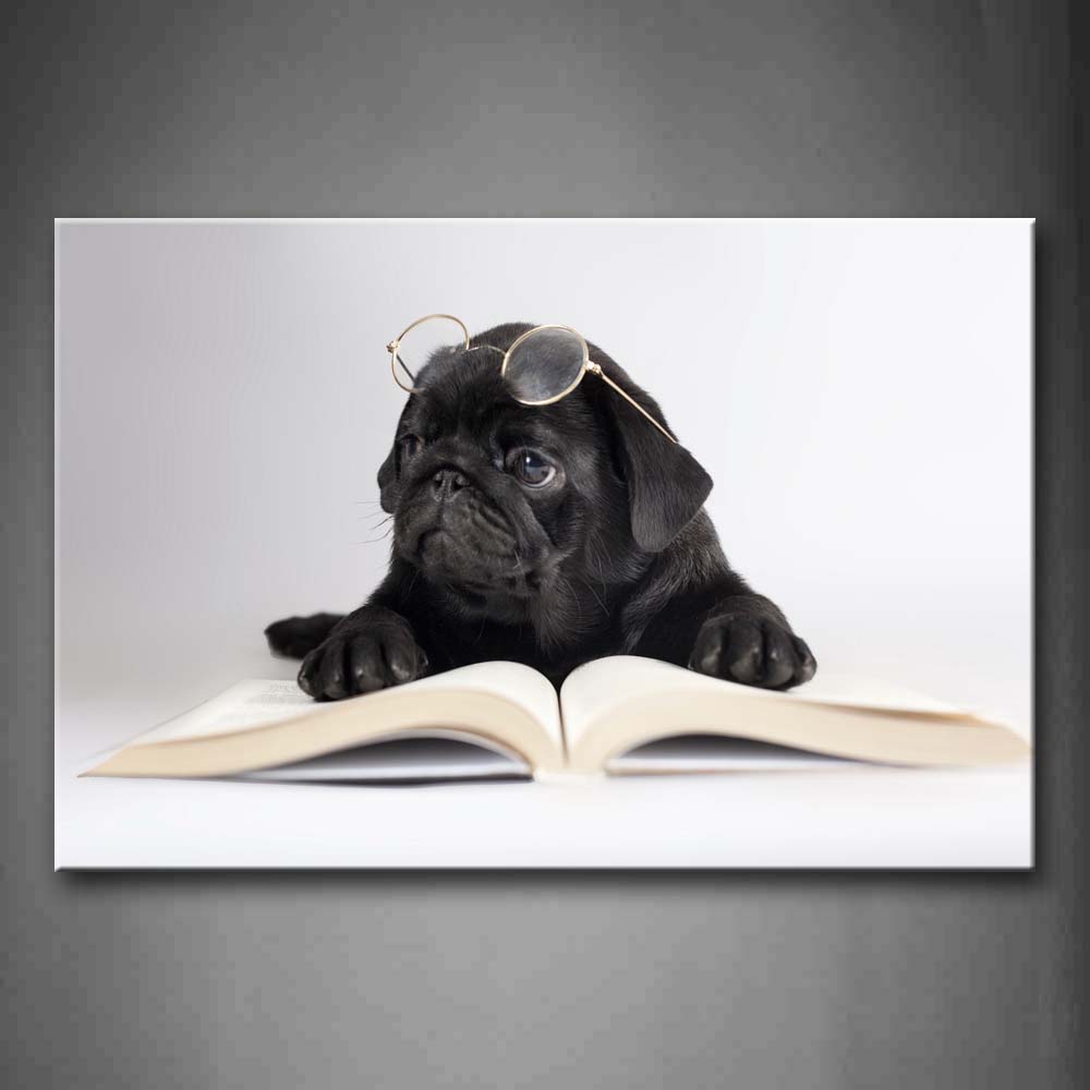 Dog Bend Over A Book And Wear A Glass Wall Art Painting Pictures Print On Canvas Animal The Picture For Home Modern Decoration 