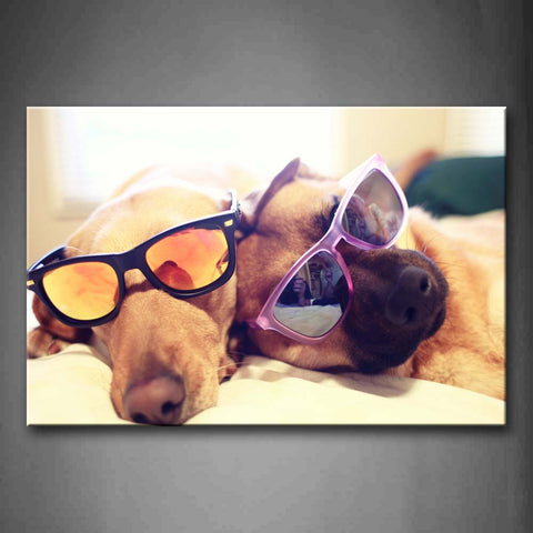 Two Dogs Wear Glasses And Lie In Bed Wall Art Painting The Picture Print On Canvas Animal Pictures For Home Decor Decoration Gift 