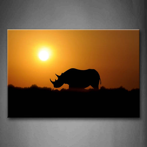 Yellow Orange Rhino Is Walking At Sunset Wall Art Painting Pictures Print On Canvas Animal The Picture For Home Modern Decoration 