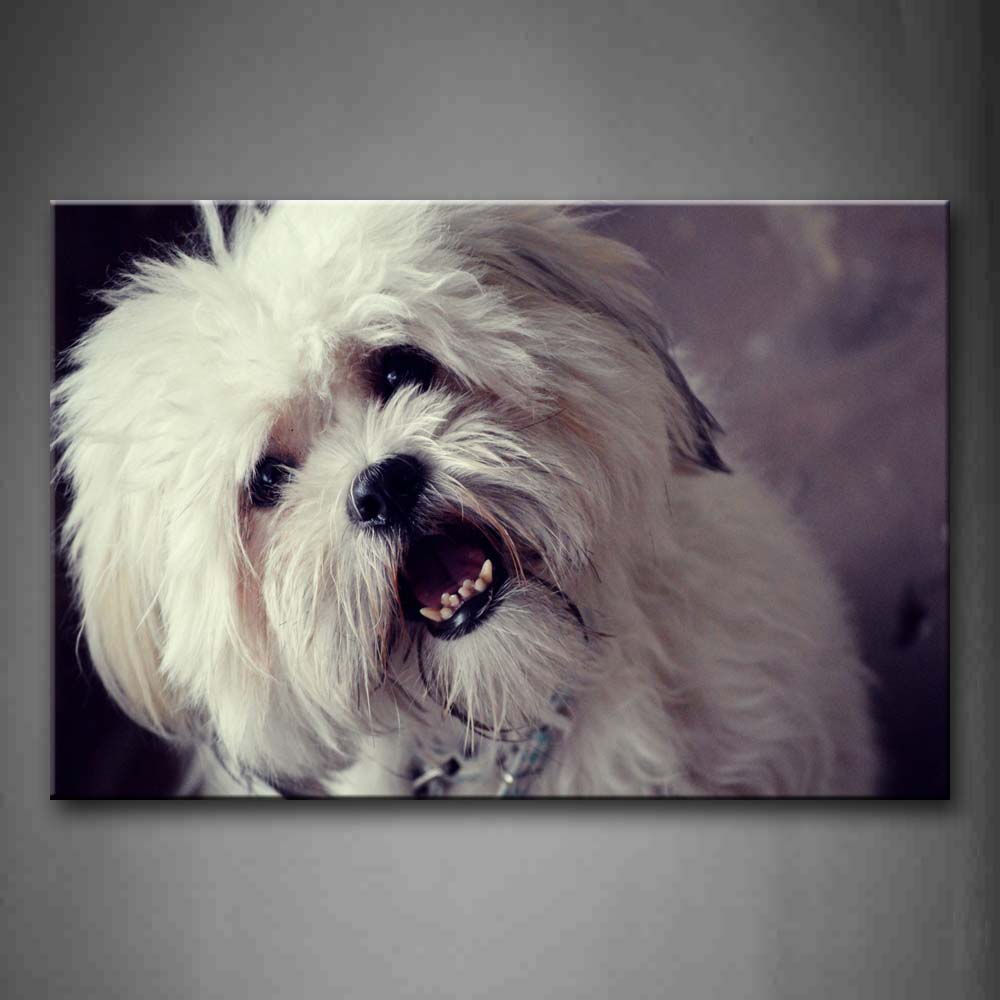 White Dog Open Mouth Wall Art Painting Pictures Print On Canvas Animal The Picture For Home Modern Decoration 