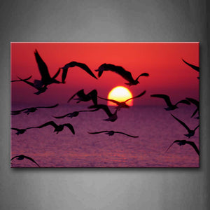 Red Group Of Bird Flyingover Sea At Sunset Wall Art Painting The Picture Print On Canvas Animal Pictures For Home Decor Decoration Gift 