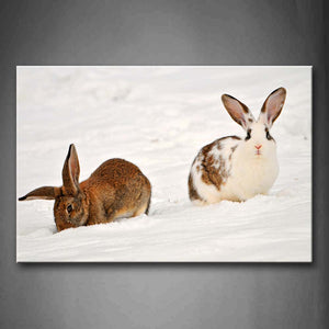 Two Brown Rabbit Sit On Snowfield Wall Art Painting The Picture Print On Canvas Animal Pictures For Home Decor Decoration Gift 