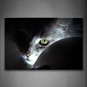 Black And White Cat Head At Noght Light  Wall Art Painting Pictures Print On Canvas Animal The Picture For Home Modern Decoration 