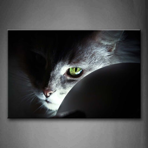 Black And White Cat Head At Noght Light  Wall Art Painting Pictures Print On Canvas Animal The Picture For Home Modern Decoration 