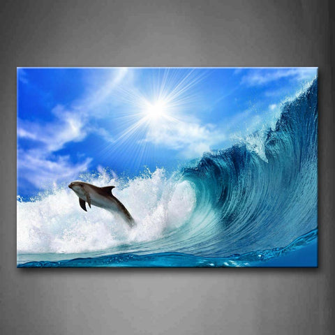 Dolphin Jump Over Blue Sea Wave Bright Sun Wall Art Painting Pictures Print On Canvas Animal The Picture For Home Modern Decoration 