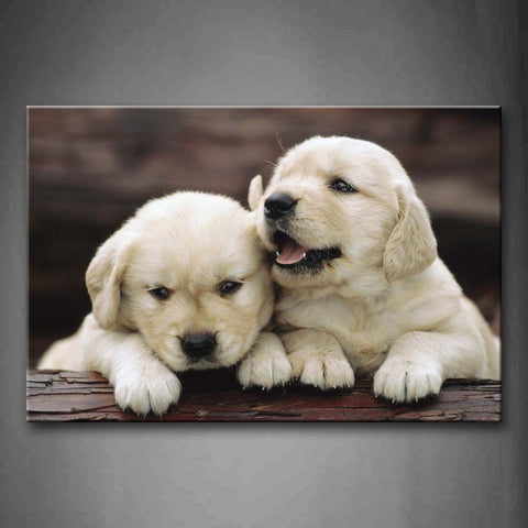 Two Golden Retrievers Bend Over A Wood Wall Art Painting The Picture Print On Canvas Animal Pictures For Home Decor Decoration Gift 