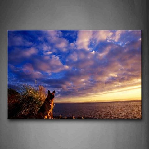 German Shepherd Sit On Beach Cloud Grass Wall Art Painting Pictures Print On Canvas Animal The Picture For Home Modern Decoration 