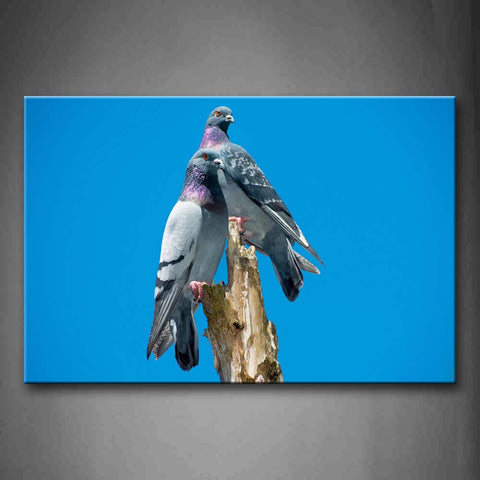 Blue Two Pigeons Stand On Dry Wood Wall Art Painting Pictures Print On Canvas Animal The Picture For Home Modern Decoration 