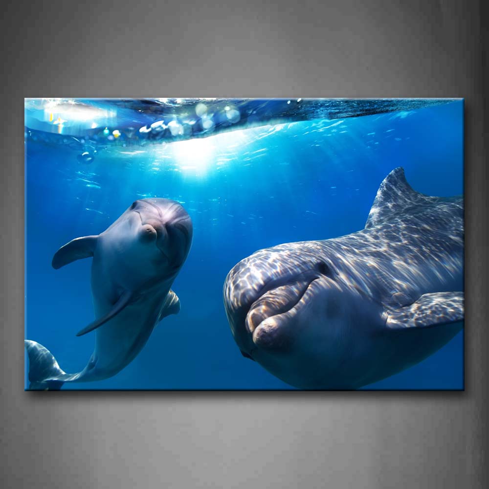 Two Dolphins In Blue Sea Wall Art Painting Pictures Print On Canvas Animal The Picture For Home Modern Decoration 