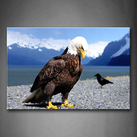 Black Bird And Eagle On Lakeside Snow Mountain Wall Art Painting The Picture Print On Canvas Animal Pictures For Home Decor Decoration Gift 