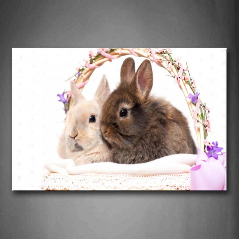 Two Rabbit In Beautiful Basket Wall Art Painting Pictures Print On Canvas Animal The Picture For Home Modern Decoration 