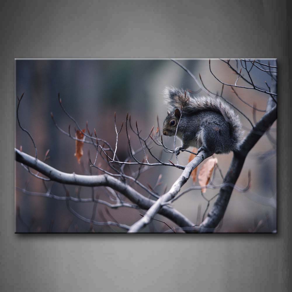 Squirrel Stand On Branch Dry Leafs Wall Art Painting The Picture Print On Canvas Animal Pictures For Home Decor Decoration Gift 