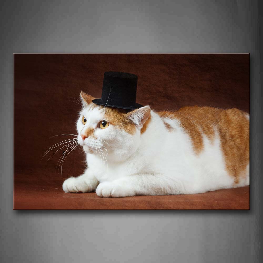 White And Yellow Cat Wear A Cap And Bend Over On Land Wall Art Painting The Picture Print On Canvas Animal Pictures For Home Decor Decoration Gift 