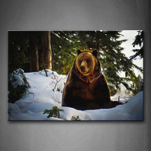 Bear Sit On Snowfield Trees Wall Art Painting Pictures Print On Canvas Animal The Picture For Home Modern Decoration 