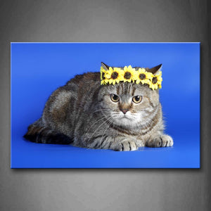 Gray Cat Wear A Golden Hat Blue Background Wall Art Painting The Picture Print On Canvas Animal Pictures For Home Decor Decoration Gift 